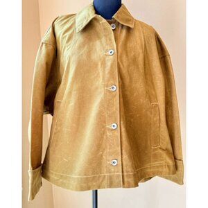Zara Waxed Cape Style Jacket NWT  Camel Brown Utility Coat Button Front